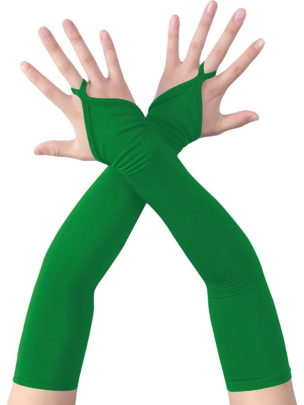 Women's Green Fingerless Elbow-Length Opera Pageants Halloween Vintage Gloves